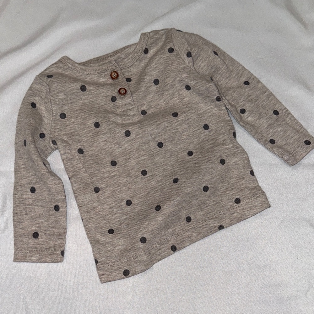 3/$16!!Carter's Gray Long Sleeve Tee with Navy Polka Dots